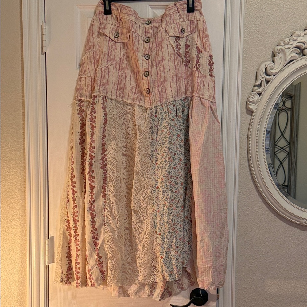 POL Patchwork Maxi Skirt in Cream and Blush Pink 16 inches waist